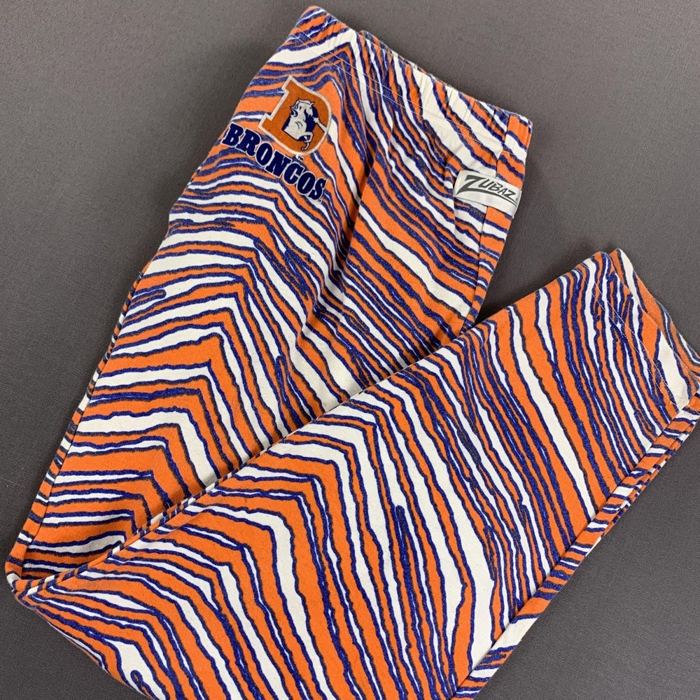 VTG Denver Broncos Pants Mens Large Orange Blue NFL Football‎ Zubaz USA 32x32